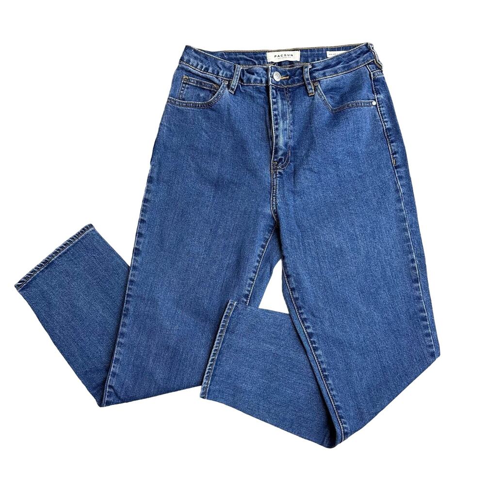 PacSun Med Wash Straight Mom Jeans WMNS 27 Blue High Rise Preppy Casual Travel